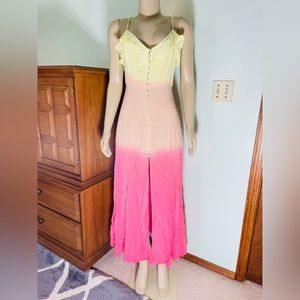 Summer Pink And Yellow Maxi Dress